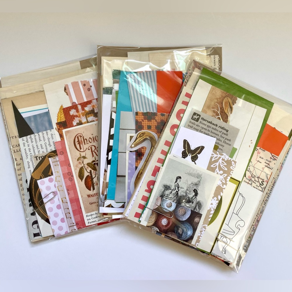 paper ephemera collage kit; vintage & new paper; mixed media art & scrapbooking